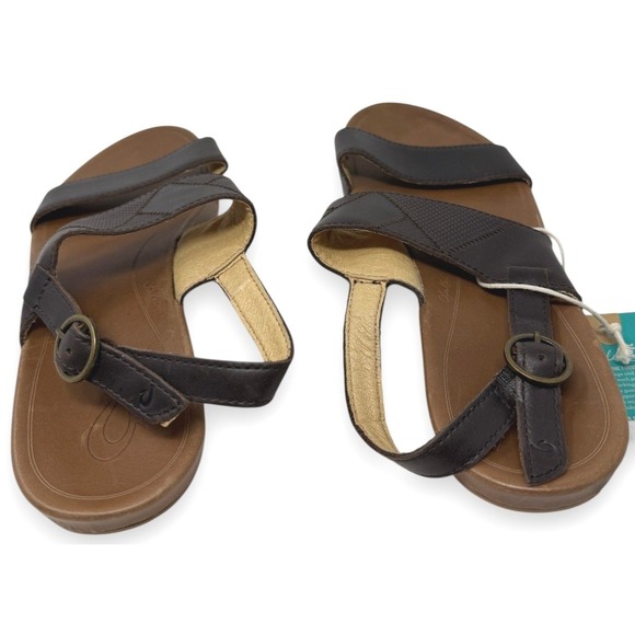 OluKai Sandals Womens 10 Brown Hi'ona Pa'i Slingback Leather Textured 20346-4834 - Picture 4 of 6